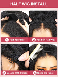 [3 In 1 Half Wig] Kinky Edge Kinky Straight Hair Beginner Friendly Glueless Drawstring Cap Half Wig