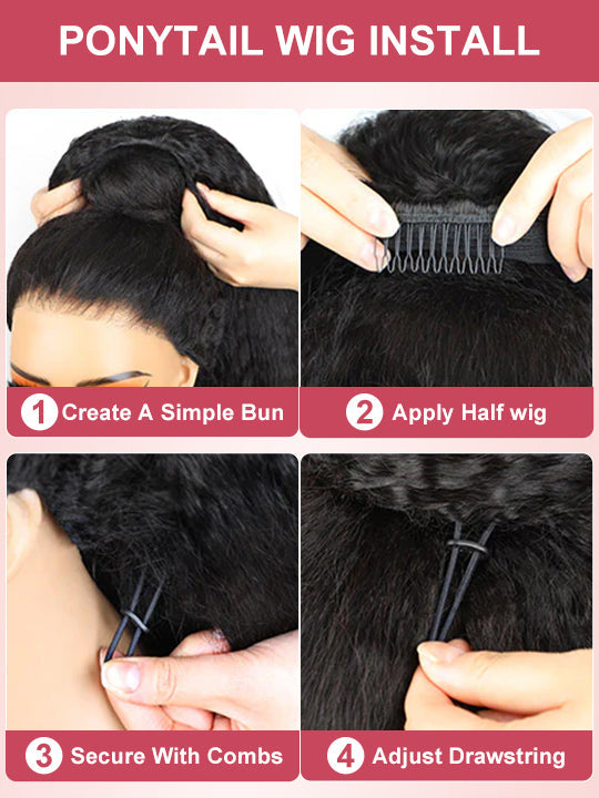 [3 In 1 Half Wig] Kinky Edge Kinky Straight Hair Beginner Friendly Glueless Drawstring Cap Half Wig