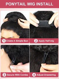 [3 In 1 Half Wig] Flip Over 4C Kinky Edge Glueless Water Wave Invisi Drawstring Ready To Go Wig
