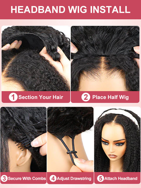 [3 In 1 Half Wig] Kinky Edge Kinky Straight Hair Beginner Friendly Glueless Drawstring Cap Half Wig