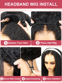 [3 In 1 Half Wig] Kinky Edge Kinky Straight Hair Beginner Friendly Glueless Drawstring Cap Half Wig