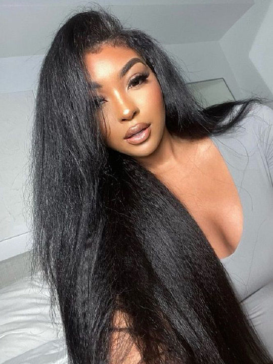 [3 In 1 Half Wig] Kinky Edge Kinky Straight Hair Beginner Friendly Glueless Drawstring Cap Half Wig