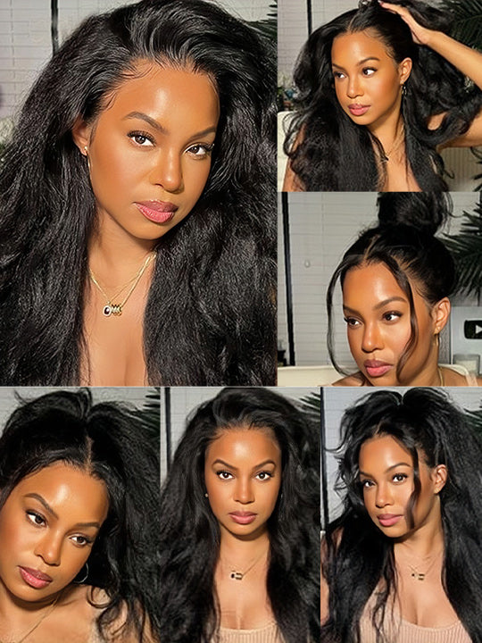 [3 In 1 Half Wig] Kinky Edge Kinky Straight Hair Beginner Friendly Glueless Drawstring Cap Half Wig