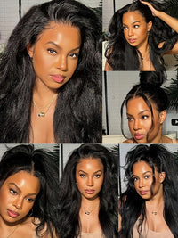 [3 In 1 Half Wig] Kinky Edge Kinky Straight Hair Beginner Friendly Glueless Drawstring Cap Half Wig