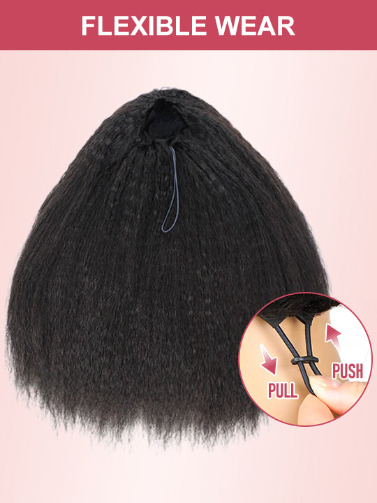 [3 In 1 Half Wig] Kinky Edge Kinky Straight Hair Beginner Friendly Glueless Drawstring Cap Half Wig