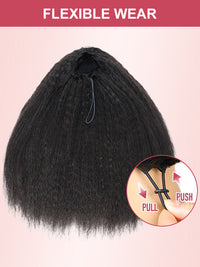 [3 In 1 Half Wig] Kinky Edge Kinky Straight Hair Beginner Friendly Glueless Drawstring Cap Half Wig