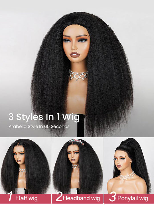 [3 In 1 Half Wig] Kinky Edge Kinky Straight Hair Beginner Friendly Glueless Drawstring Cap Half Wig