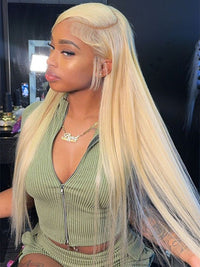 Kisslove 613 Blonde Straight Hair Invisi-Drawstring 360 Lace Frontal Wig Glueless Colored Human Hair Wig