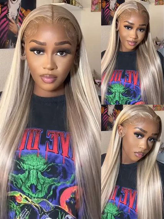 Barbie Blonde Wig With Brown Highlights Straight Hair & Body Wave 13x4 Lace Frontal Wigs