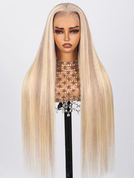 Kisslove 360 Lace Wig Blonde Balayage On Brown Straight Hair Wigs HD Transparent Invisi Drawstring Wig