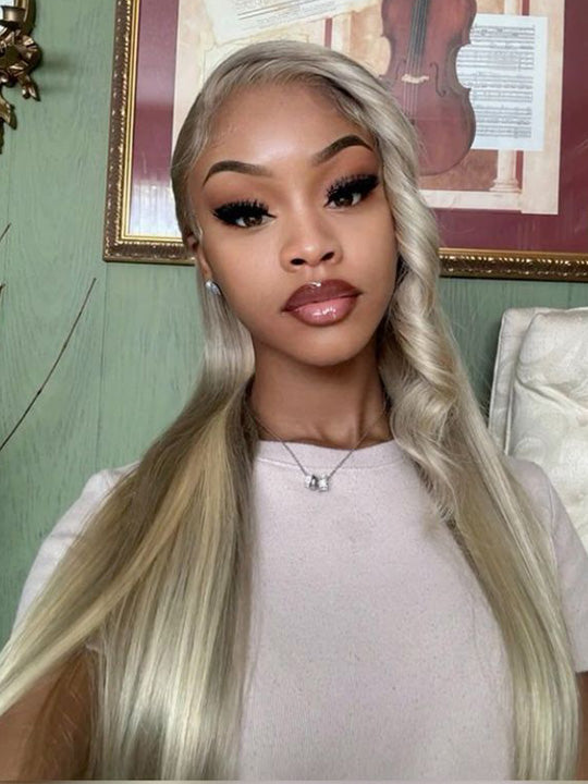 Kisslove 360 Lace Wig Blonde Balayage On Brown Straight Hair Wigs HD Transparent Invisi Drawstring Wig