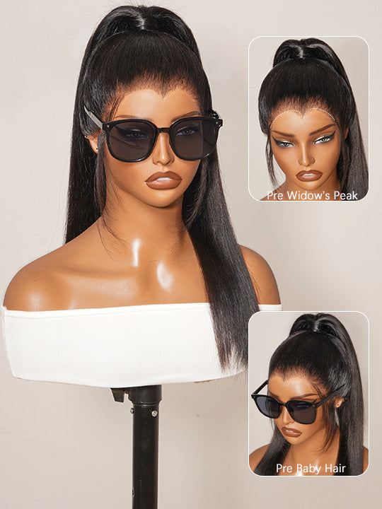 300% Density 360 Lace Frontal Ponytail Wig Widows Peak Hairline Yaki Straight Glueless Lace Wig Kisslove Hair