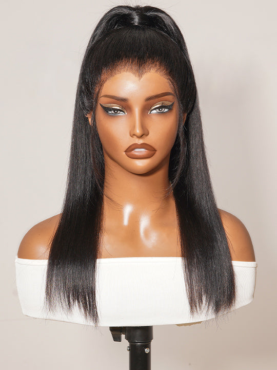 300% Density 360 Lace Frontal Ponytail Wig Widows Peak Hairline Yaki Straight Glueless Lace Wig Kisslove Hair
