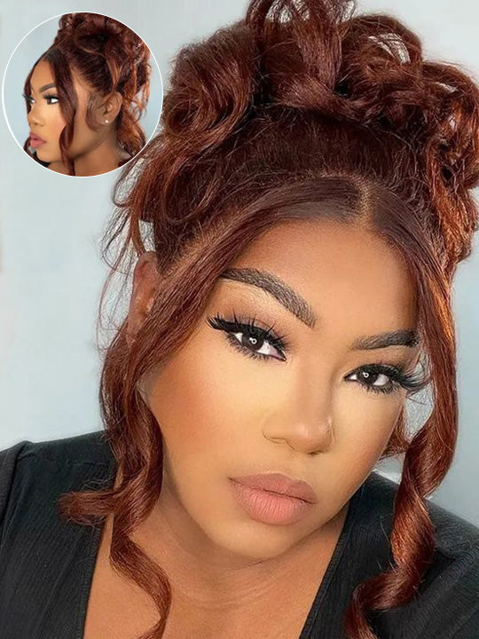 Kisslove Pre-Everything Reddish Brown Wig 3D Body Wave Invisi Drawstring 360 Lace Wigs Human Hair