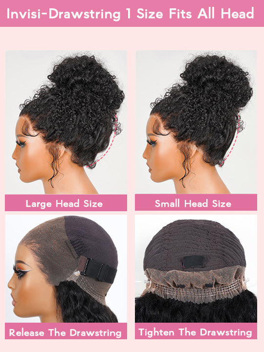 Kisslove Black Hair With Brown Highlights Water Wave Wig Pre Everything Invisi Drawstring 360 Lace Frontal Wig