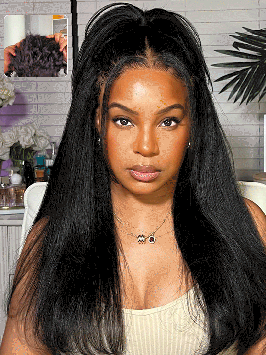 Kisslove Light Yaki Straight Hair Invisi-Drawstring 360 Lace Wig Pre-Everything Glueless Wigs