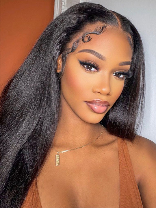 [4C Wig] Kinky Edges 13x4 13x6 HD Transparent Lace Frontal Wig Kinky Straight Human Hair Wigs