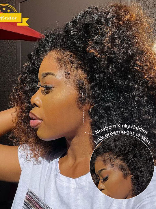 [4C Wig] Bleached Knots Kinky Curly Hair With Kinky Curly Edge Human Hair Lace Frontal Wig
