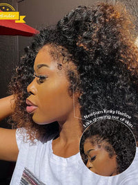 [4C Wig] Bleached Knots Kinky Curly Hair With Kinky Curly Edge Human Hair Lace Frontal Wig