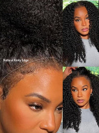 [4C Wig] Bleached Knots Kinky Curly Hair With Kinky Curly Edge Human Hair Lace Frontal Wig