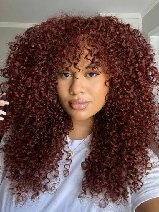 Bouncy Natural Wave Wig with Bangs Glueless 3x1 Lace Pull & Go Drawstring Wig