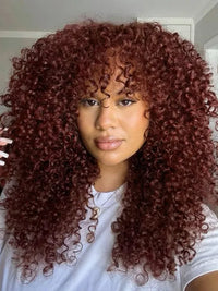 Bouncy Natural Wave Wig with Bangs Glueless 3x1 Lace Pull & Go Drawstring Wig