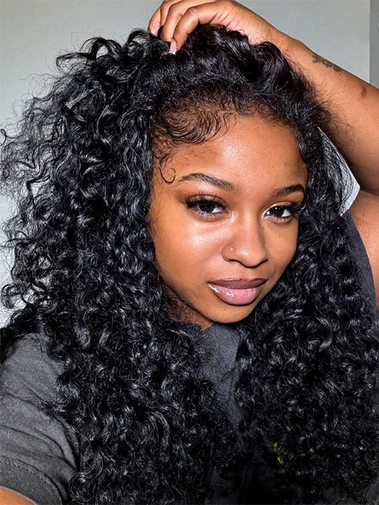 Kisslove [4C Wig] Pre Everything Snug Fit 360 Lace Frontal Wig Water Wave With Kinky Curly Edge Invisi Drawstring Wig