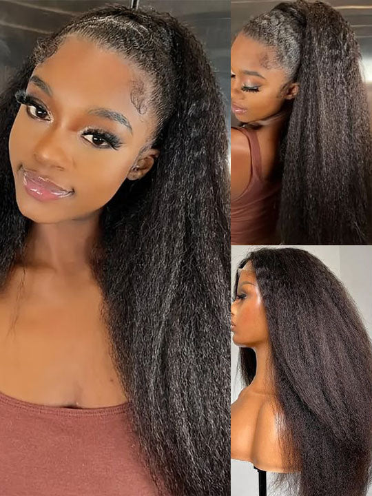 [4C Wig] Kinky Edges 13x4 13x6 HD Transparent Lace Frontal Wig Kinky Straight Human Hair Wigs