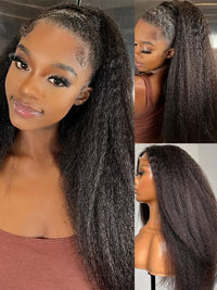 [4C Wig] Kinky Edges 13x4 13x6 HD Transparent Lace Frontal Wig Kinky Straight Human Hair Wigs