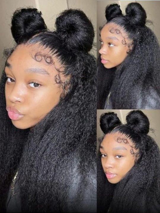 [4C Wig] Kinky Edges 13x4 13x6 HD Transparent Lace Frontal Wig Kinky Straight Human Hair Wigs