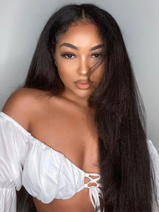 [4C Wig] Kinky Edges 13x4 13x6 HD Transparent Lace Frontal Wig Kinky Straight Human Hair Wigs