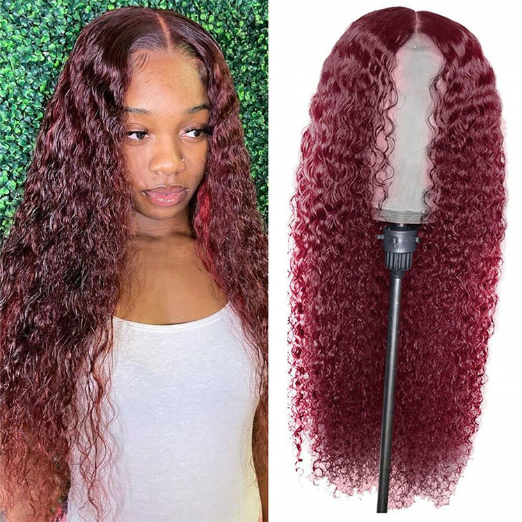 99J Burgundy Color 5x5 HD Lace Closure Wigs Deep Wave Dark Red Human Hair Wigs