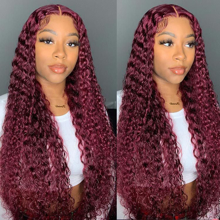 99J Burgundy Color 5x5 HD Lace Closure Wigs Deep Wave Dark Red Human Hair Wigs