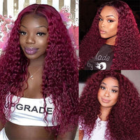 99J Burgundy Color 5x5 HD Lace Closure Wigs Deep Wave Dark Red Human Hair Wigs
