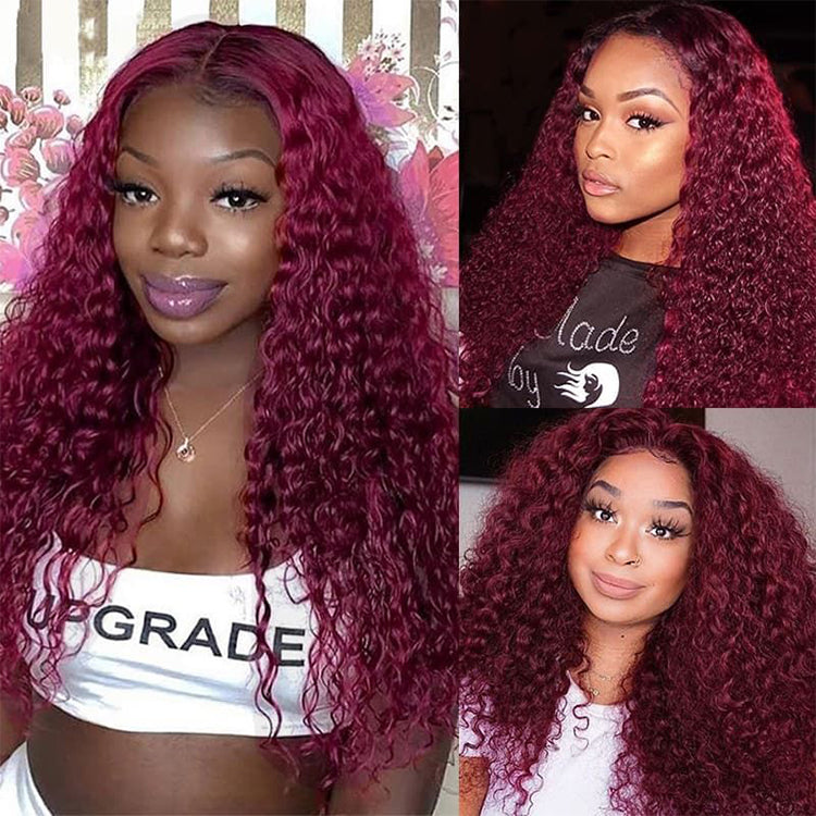 99J Burgundy Color 5x5 HD Lace Closure Wigs Deep Wave Dark Red Human Hair Wigs