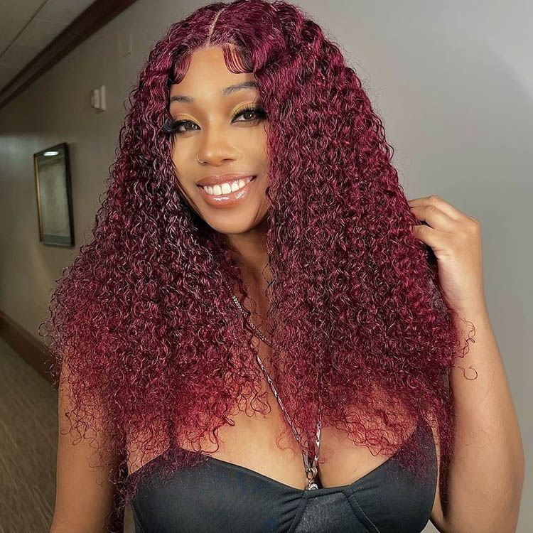 99J Burgundy Color 5x5 HD Lace Closure Wigs Deep Wave Dark Red Human Hair Wigs