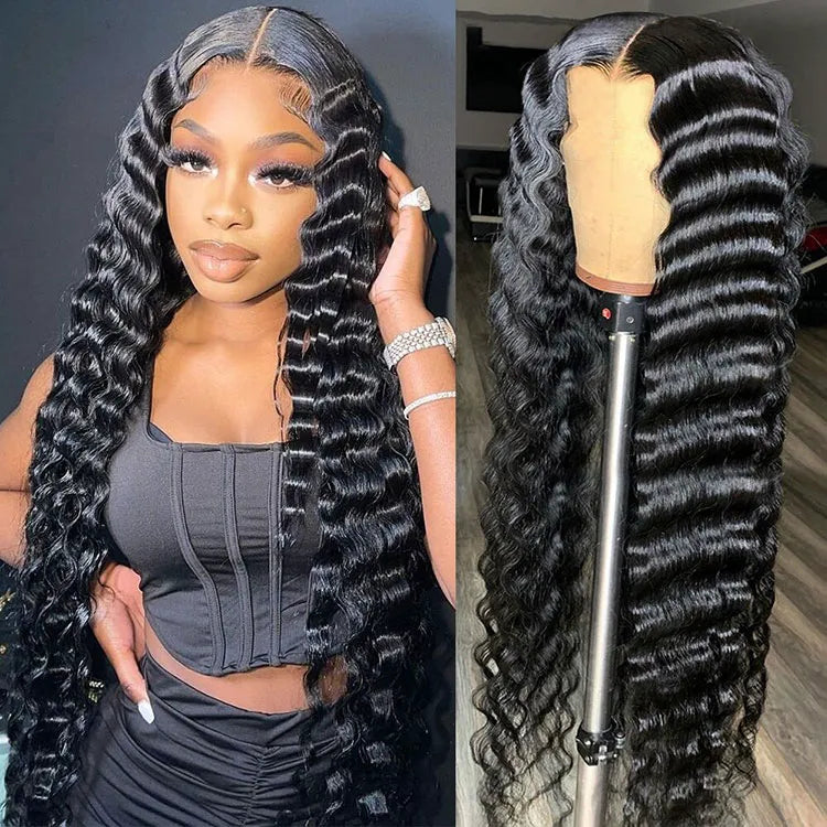 Crimped Hair 5*5 HD Lace Wig Loose Deep Wave 14A Brazilian Virgin Human Hair Wigs