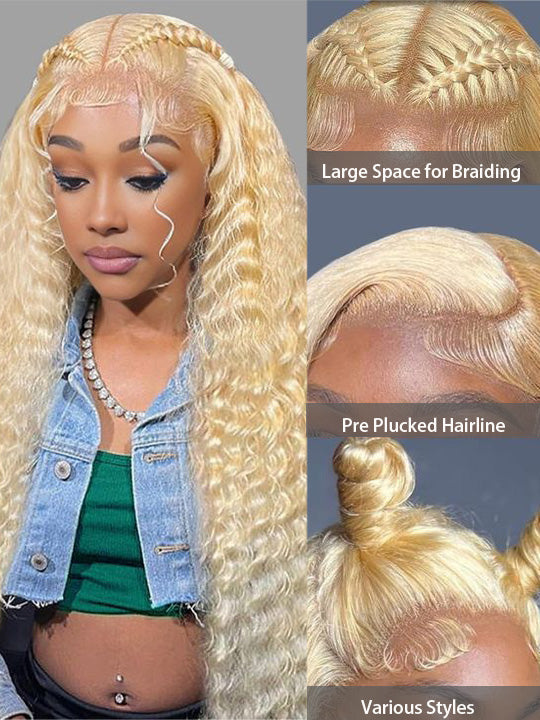 613 Blonde Hair 13x6 HD Lace Front Wig Deep Wave Pre Plucked Bye Bye Knots Wig