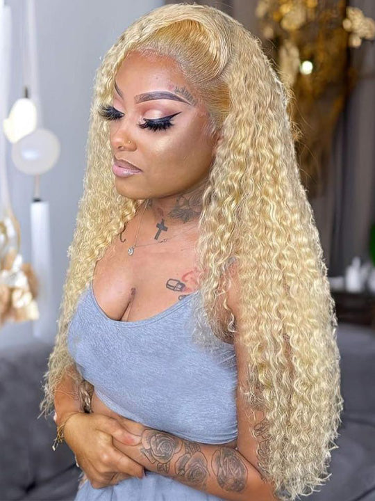 613 Blonde Hair 13x6 HD Lace Front Wig Deep Wave Pre Plucked Bye Bye Knots Wig