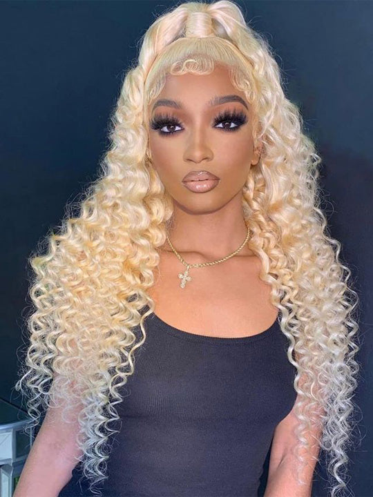 613 Blonde Hair 13x6 HD Lace Front Wig Deep Wave Pre Plucked Bye Bye Knots Wig