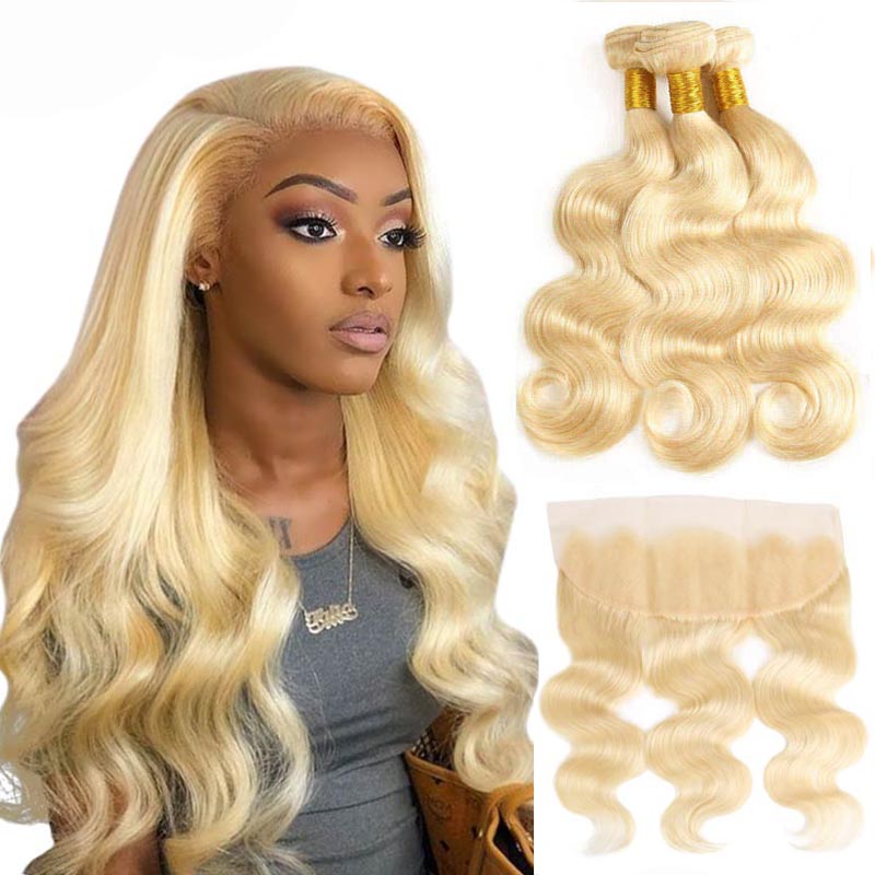 613 Honey Blonde Bundles Body Wave Human Hair Bundles With 13x4 Lace Frontal