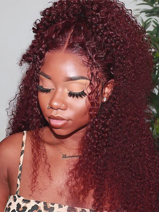 99J Dark Red Hair Jerry Curly Burgundy Wig 13x4 13x6 360 Transparent Lace Human Hair Wigs