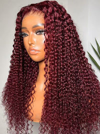 99J Dark Red Hair Jerry Curly Burgundy Wig 13x4 13x6 360 Transparent Lace Human Hair Wigs