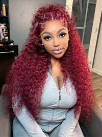 99J Dark Red Hair Jerry Curly Burgundy Wig 13x4 13x6 360 Transparent Lace Human Hair Wigs