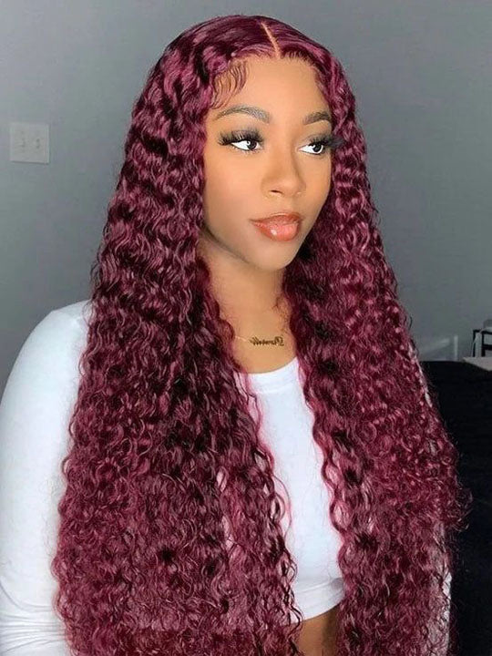99J Burgundy Color Deep Wave 13x4 13x6 Lace Front Wigs Pre Plucked Human Hair Wigs