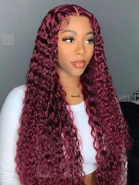 99J Burgundy Color Deep Wave 13x4 13x6 Lace Front Wigs Pre Plucked Human Hair Wigs