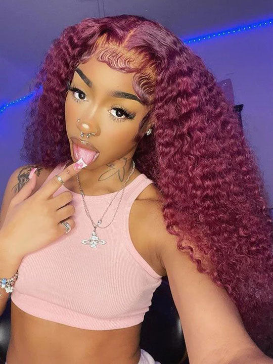 99J Burgundy Color Deep Wave 13x4 13x6 Lace Front Wigs Pre Plucked Human Hair Wigs