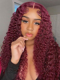 99J Burgundy Color Deep Wave 13x4 13x6 Lace Front Wigs Pre Plucked Human Hair Wigs