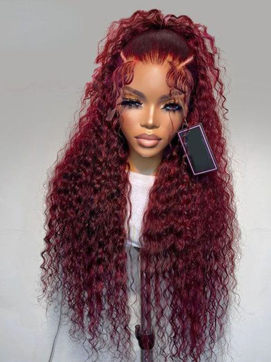 99J Burgundy Color Deep Wave 13x4 13x6 Lace Front Wigs Pre Plucked Human Hair Wigs