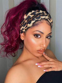 99J Burgundy Hair Headband Wig With Black Roots 3D Body Wave Human Hair Wigs